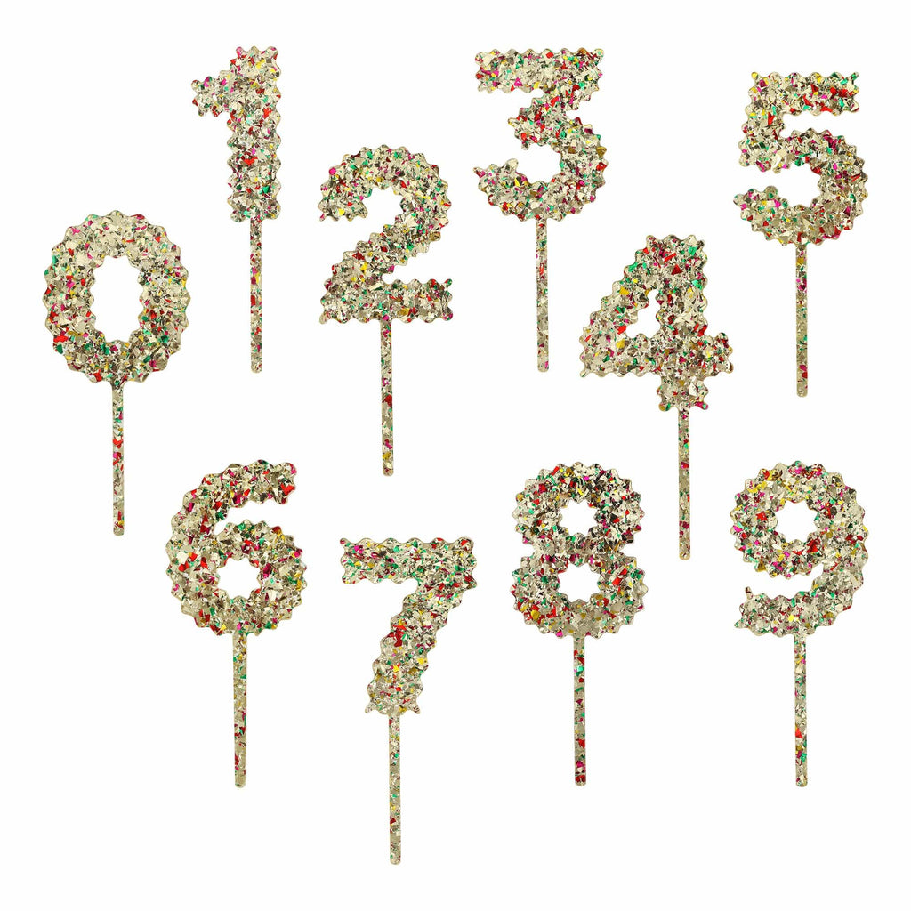 Gold Confetti Number Cake Toppers: 0-9