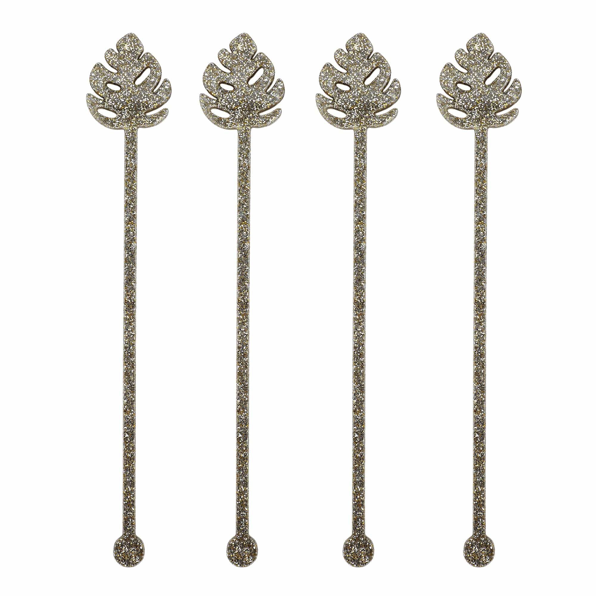 Palm Leaf Glitter Acrylic Drink Stirrers (4 ct)